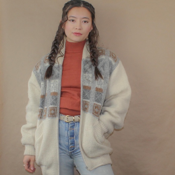 Vintage Sweaters - vtg 80s icelandic wool knitted sweater jacket